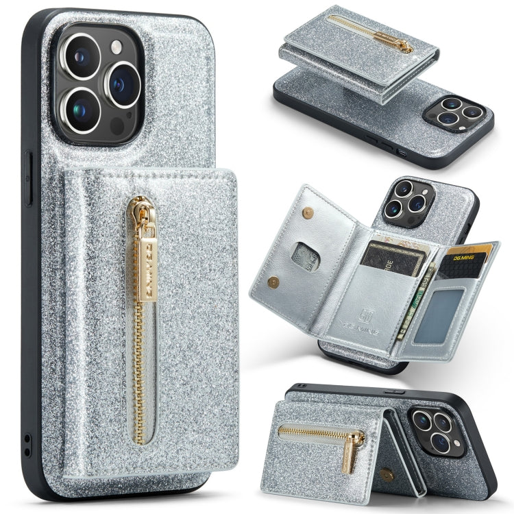 For iPhone 14 Pro Max DG.MING M3 Series Glitter Powder Card Bag Leather Case(Silver) by DG.MING