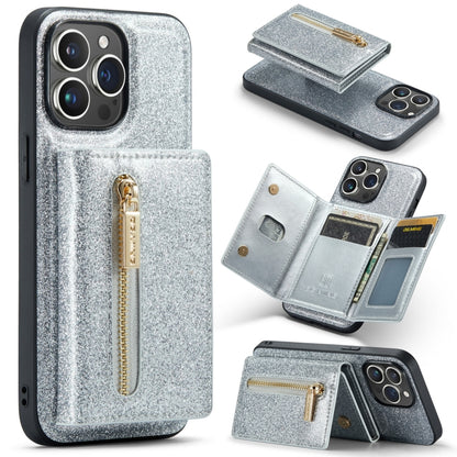 For iPhone 14 Pro Max DG.MING M3 Series Glitter Powder Card Bag Leather Case(Silver) by DG.MING