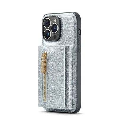 For iPhone 14 Pro Max DG.MING M3 Series Glitter Powder Card Bag Leather Case(Silver) by DG.MING