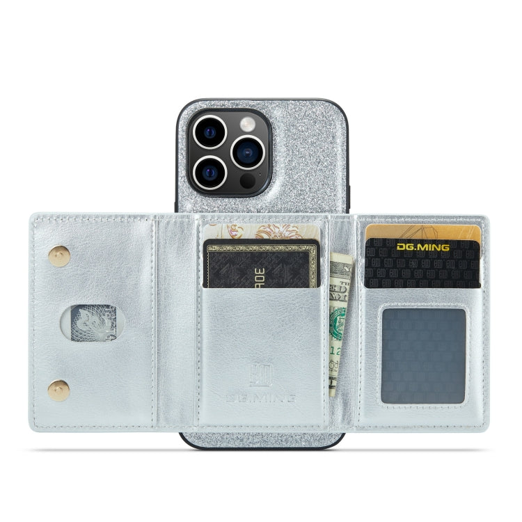For iPhone 14 Pro Max DG.MING M3 Series Glitter Powder Card Bag Leather Case(Silver) by DG.MING