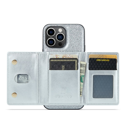 For iPhone 14 Pro Max DG.MING M3 Series Glitter Powder Card Bag Leather Case(Silver) by DG.MING