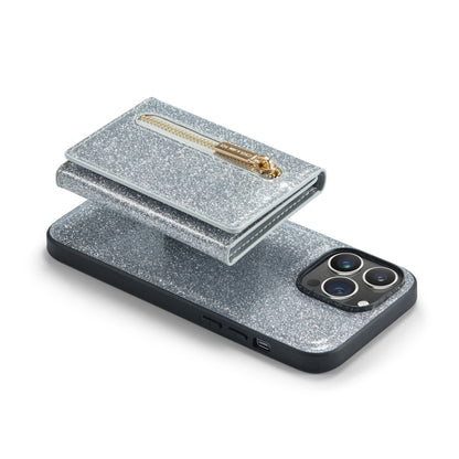 For iPhone 14 Pro Max DG.MING M3 Series Glitter Powder Card Bag Leather Case(Silver) by DG.MING
