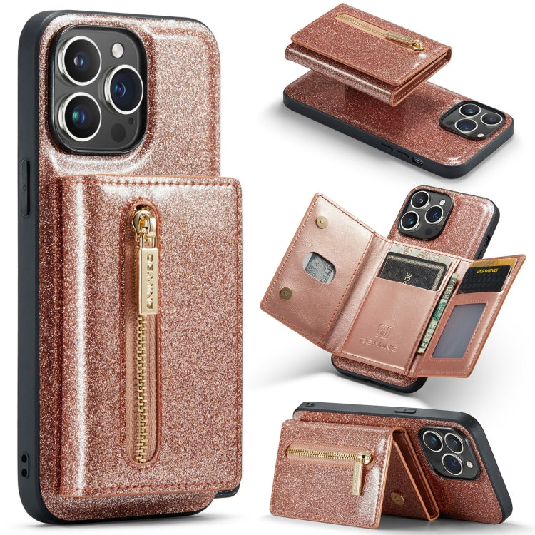 For iPhone 14 Pro Max DG.MING M3 Series Glitter Powder Card Bag Leather Case(Rose Gold) by DG.MING