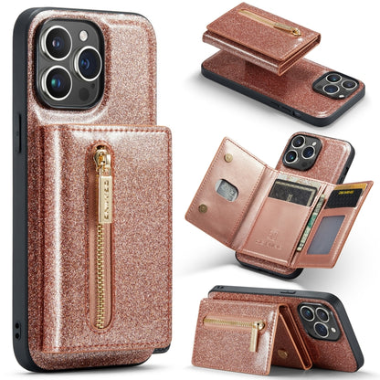 For iPhone 14 Pro Max DG.MING M3 Series Glitter Powder Card Bag Leather Case(Rose Gold) by DG.MING