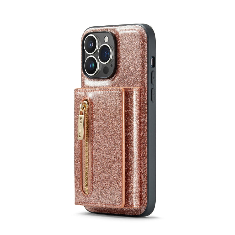 For iPhone 14 Pro Max DG.MING M3 Series Glitter Powder Card Bag Leather Case(Rose Gold) by DG.MING