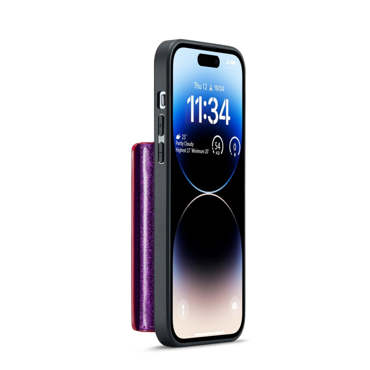 For iPhone 14 Pro Max DG.MING M3 Series Glitter Powder Card Bag Leather Case(Dark Purple) by DG.MING