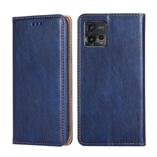 For Motorola Moto G72 4G Gloss Oil Solid Color Magnetic Leather Phone Case(Blue)
