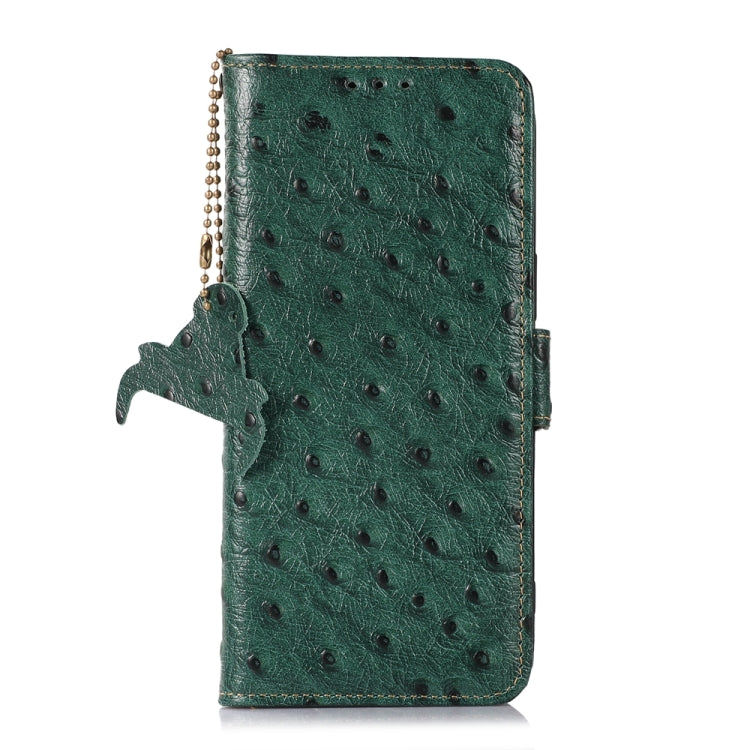 For iPhone 14 Plus Ostrich Pattern Genuine Leather RFID Phone Case(Green) - iPhone 14 Plus Cases by buy2fix | Online Shopping UK | buy2fix