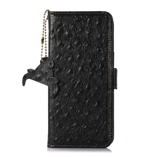 For iPhone 15 Pro Max Ostrich Pattern Genuine Leather RFID Phone Case(Black) - iPhone 15 Pro Max Cases by buy2fix | Online Shopping UK | buy2fix