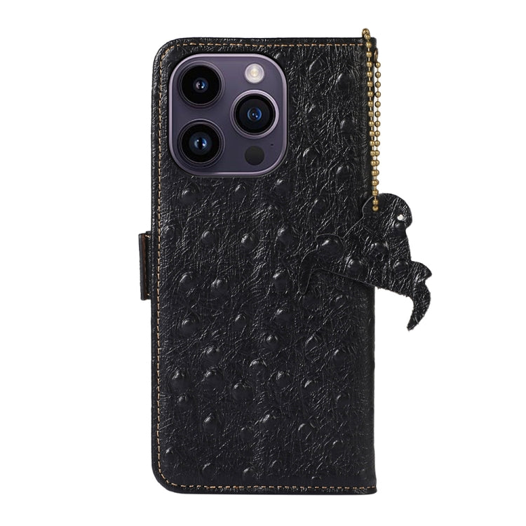 For iPhone 15 Pro Max Ostrich Pattern Genuine Leather RFID Phone Case(Black) - iPhone 15 Pro Max Cases by buy2fix | Online Shopping UK | buy2fix