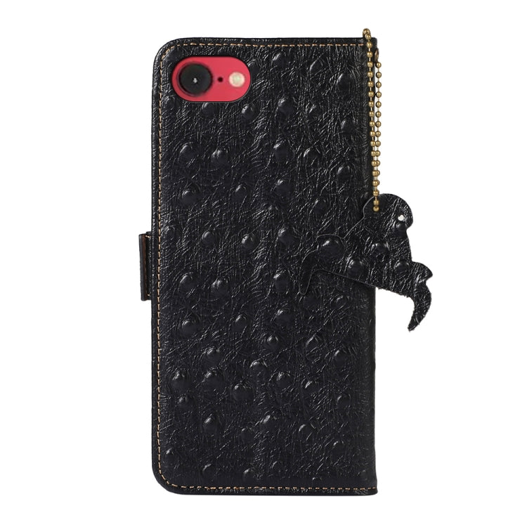 For iPhone SE 2024 Ostrich Pattern Genuine Leather RFID Phone Case(Black) - More iPhone Cases by buy2fix | Online Shopping UK | buy2fix