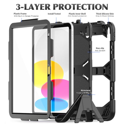 For iPad 2025 / 2022 Rugged Silicone Hard PC Tablet Case with Holder(Black) - iPad 2025 / 2022 Cases by buy2fix | Online Shopping UK | buy2fix