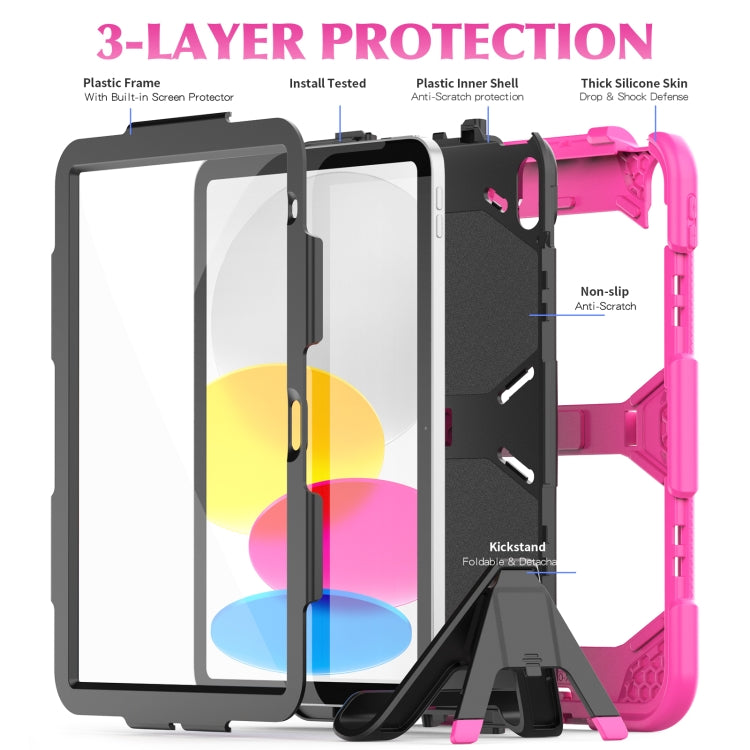 For iPad 2025 / 2022 Rugged Silicone Hard PC Tablet Case with Holder(Rose Red) - iPad 2025 / 2022 Cases by buy2fix | Online Shopping UK | buy2fix