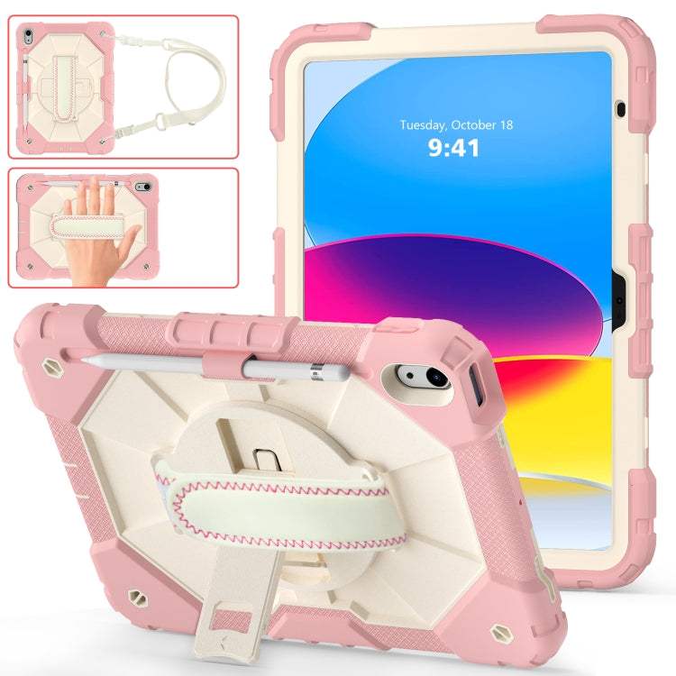 For iPad 2025 / 2022 Contrast Color Robot Shockproof Silicon + PC Tablet Protective Case with Crossbody Rope(Rose Gold+Beige) - iPad 2025 / 2022 Cases by buy2fix | Online Shopping UK | buy2fix
