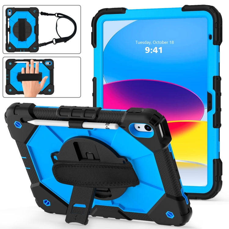 For iPad 2025 / 2022 Contrast Color Robot Shockproof Silicon + PC Tablet Protective Case with Crossbody Rope(Black+Blue) - iPad 2025 / 2022 Cases by buy2fix | Online Shopping UK | buy2fix
