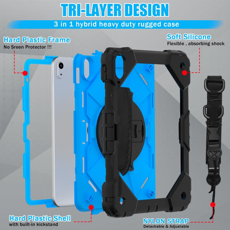 For iPad 2025 / 2022 Contrast Color Robot Shockproof Silicon + PC Tablet Protective Case with Crossbody Rope(Black+Blue) - iPad 2025 / 2022 Cases by buy2fix | Online Shopping UK | buy2fix