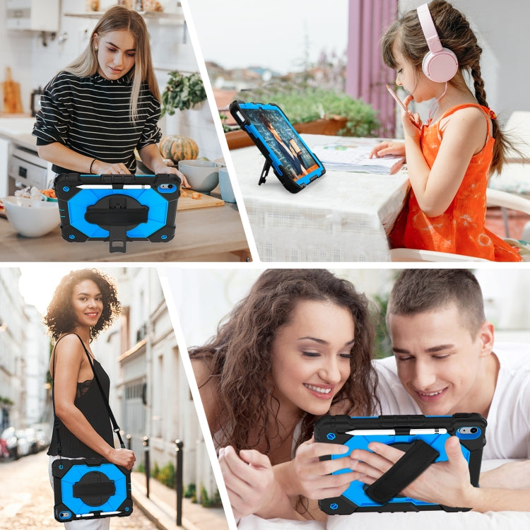 For iPad 2025 / 2022 Contrast Color Robot Shockproof Silicon + PC Tablet Protective Case with Crossbody Rope(Black+Blue) - iPad 2025 / 2022 Cases by buy2fix | Online Shopping UK | buy2fix