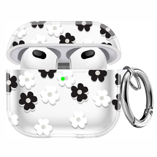 For AirPods 3 Glitter Four-color Flower Earphone Protective Case(Black White) by buy2fix