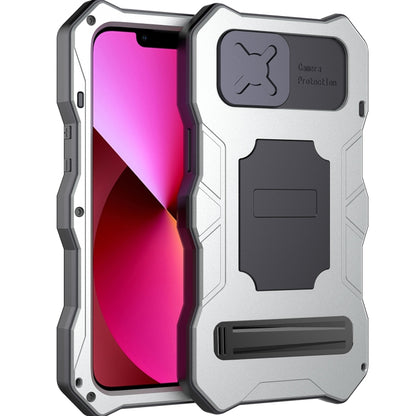 For iPhone 14 Life Waterproof Camshield Tri-poof Metal Phone Case with Holder(Silver) - iPhone 14 Cases by buy2fix | Online Shopping UK | buy2fix