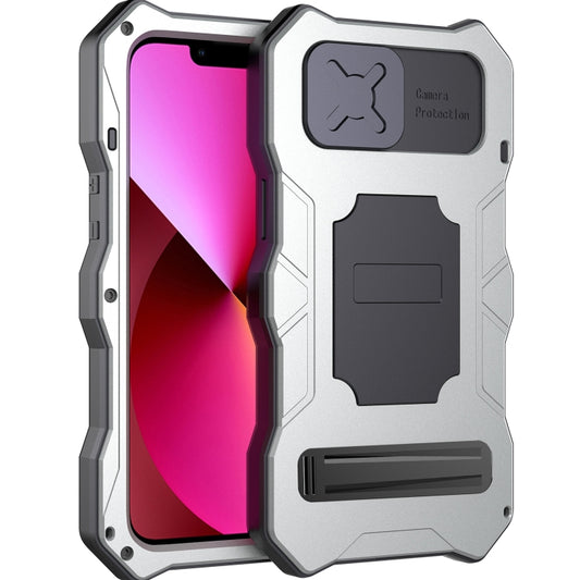 For iPhone 14 Life Waterproof Camshield Tri-poof Metal Phone Case with Holder(Silver) - iPhone 14 Cases by buy2fix | Online Shopping UK | buy2fix