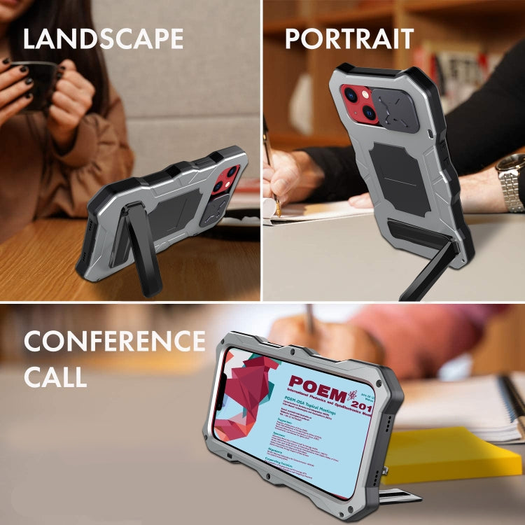 For iPhone 14 Life Waterproof Camshield Tri-poof Metal Phone Case with Holder(Silver) - iPhone 14 Cases by buy2fix | Online Shopping UK | buy2fix