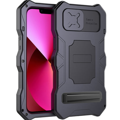 For iPhone 14 Plus Life Waterproof Camshield Tri-poof Metal Phone Case with Holder(Black) - iPhone 14 Plus Cases by buy2fix | Online Shopping UK | buy2fix