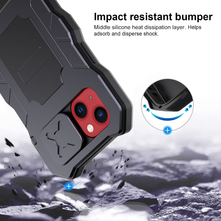 For iPhone 14 Plus Life Waterproof Camshield Tri-poof Metal Phone Case with Holder(Black) - iPhone 14 Plus Cases by buy2fix | Online Shopping UK | buy2fix