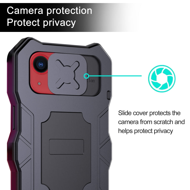 For iPhone 14 Plus Life Waterproof Camshield Tri-poof Metal Phone Case with Holder(Black) - iPhone 14 Plus Cases by buy2fix | Online Shopping UK | buy2fix