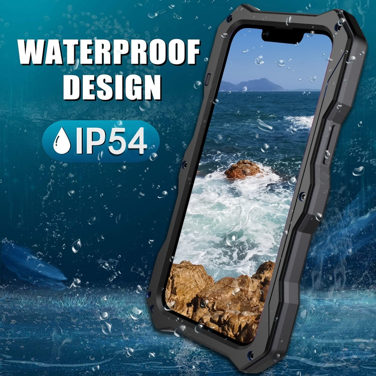 For iPhone 14 Plus Life Waterproof Camshield Tri-poof Metal Phone Case with Holder(Black) - iPhone 14 Plus Cases by buy2fix | Online Shopping UK | buy2fix
