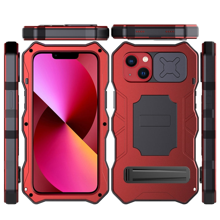 For iPhone 14 Plus Life Waterproof Camshield Tri-poof Metal Phone Case with Holder(Red) - iPhone 14 Plus Cases by buy2fix | Online Shopping UK | buy2fix