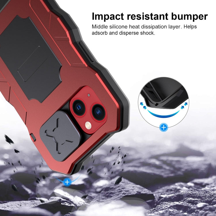 For iPhone 14 Plus Life Waterproof Camshield Tri-poof Metal Phone Case with Holder(Red) - iPhone 14 Plus Cases by buy2fix | Online Shopping UK | buy2fix