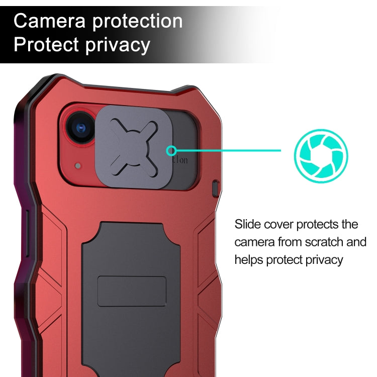 For iPhone 14 Plus Life Waterproof Camshield Tri-poof Metal Phone Case with Holder(Red) - iPhone 14 Plus Cases by buy2fix | Online Shopping UK | buy2fix
