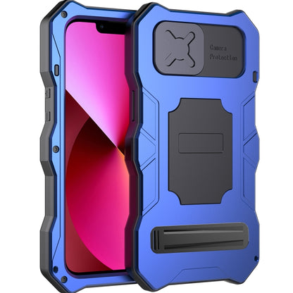 For iPhone 14 Plus Life Waterproof Camshield Tri-poof Metal Phone Case with Holder(Blue) - iPhone 14 Plus Cases by buy2fix | Online Shopping UK | buy2fix