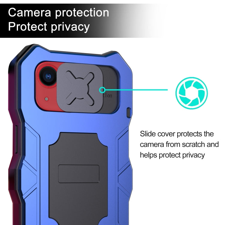 For iPhone 14 Plus Life Waterproof Camshield Tri-poof Metal Phone Case with Holder(Blue) - iPhone 14 Plus Cases by buy2fix | Online Shopping UK | buy2fix
