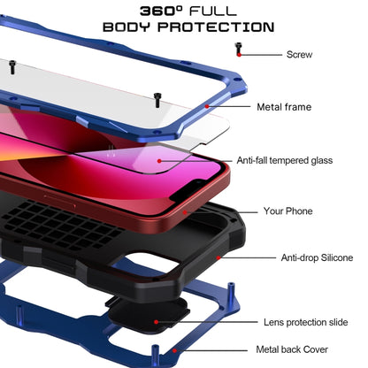 For iPhone 14 Plus Life Waterproof Camshield Tri-poof Metal Phone Case with Holder(Blue) - iPhone 14 Plus Cases by buy2fix | Online Shopping UK | buy2fix