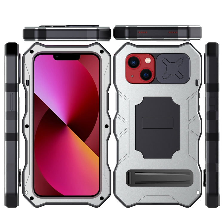 For iPhone 14 Plus Life Waterproof Camshield Tri-poof Metal Phone Case with Holder(Silver) - iPhone 14 Plus Cases by buy2fix | Online Shopping UK | buy2fix