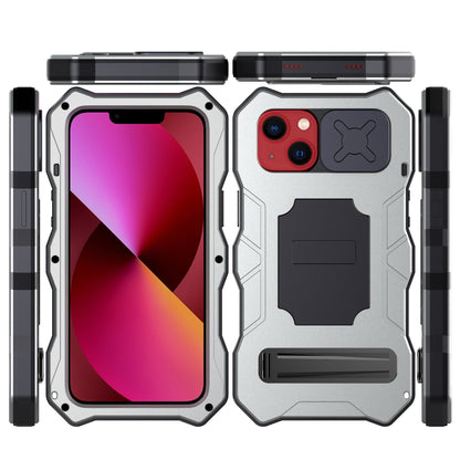 For iPhone 14 Plus Life Waterproof Camshield Tri-poof Metal Phone Case with Holder(Silver) - iPhone 14 Plus Cases by buy2fix | Online Shopping UK | buy2fix