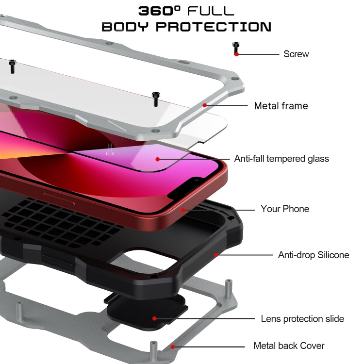 For iPhone 14 Plus Life Waterproof Camshield Tri-poof Metal Phone Case with Holder(Silver) - iPhone 14 Plus Cases by buy2fix | Online Shopping UK | buy2fix