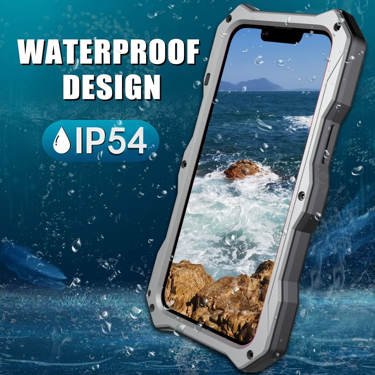 For iPhone 14 Plus Life Waterproof Camshield Tri-poof Metal Phone Case with Holder(Silver) - iPhone 14 Plus Cases by buy2fix | Online Shopping UK | buy2fix