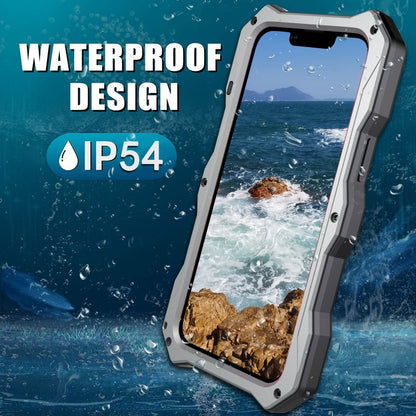 For iPhone 14 Plus Life Waterproof Camshield Tri-poof Metal Phone Case with Holder(Silver) - iPhone 14 Plus Cases by buy2fix | Online Shopping UK | buy2fix