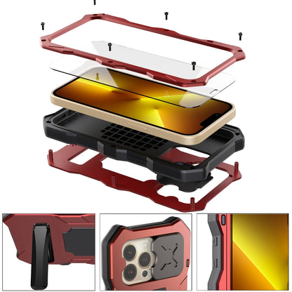 For iPhone 14 Pro Life Waterproof Camshield Tri-poof Metal Phone Case with Holder(Red) - iPhone 14 Pro Cases by buy2fix | Online Shopping UK | buy2fix