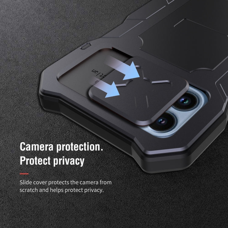 For iPhone 14 Pro Max Life Waterproof Camshield Tri-poof Metal Phone Case with Holder(Black) - iPhone 14 Pro Max Cases by buy2fix | Online Shopping UK | buy2fix