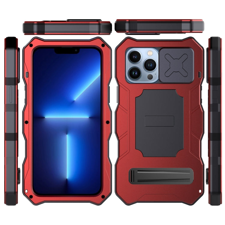 For iPhone 14 Pro Max Life Waterproof Camshield Tri-poof Metal Phone Case with Holder(Red) - iPhone 14 Pro Max Cases by buy2fix | Online Shopping UK | buy2fix