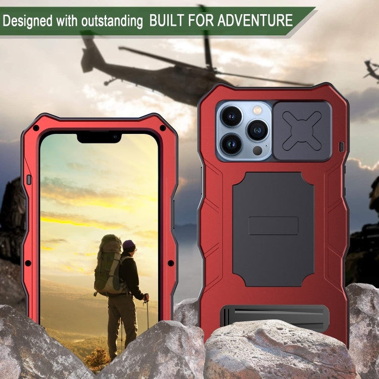 For iPhone 14 Pro Max Life Waterproof Camshield Tri-poof Metal Phone Case with Holder(Red) - iPhone 14 Pro Max Cases by buy2fix | Online Shopping UK | buy2fix