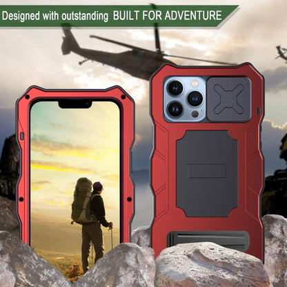 For iPhone 14 Pro Max Life Waterproof Camshield Tri-poof Metal Phone Case with Holder(Red) - iPhone 14 Pro Max Cases by buy2fix | Online Shopping UK | buy2fix