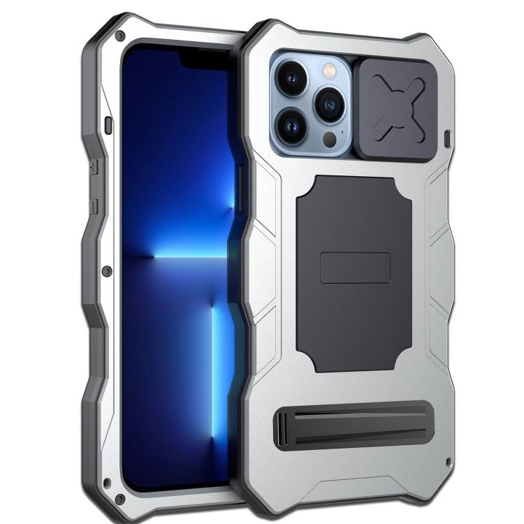 For iPhone 14 Pro Max Life Waterproof Camshield Tri-poof Metal Phone Case with Holder(Silver) - iPhone 14 Pro Max Cases by buy2fix | Online Shopping UK | buy2fix