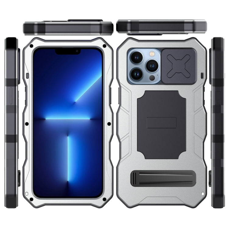 For iPhone 14 Pro Max Life Waterproof Camshield Tri-poof Metal Phone Case with Holder(Silver) - iPhone 14 Pro Max Cases by buy2fix | Online Shopping UK | buy2fix