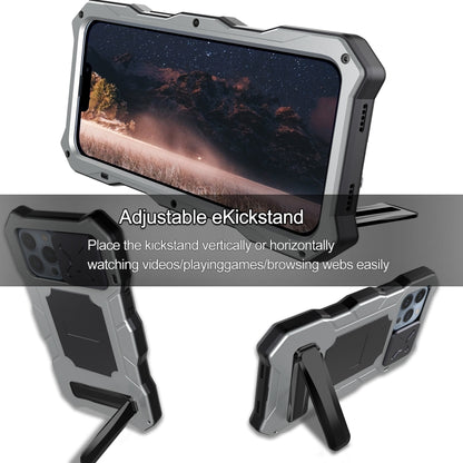 For iPhone 14 Pro Max Life Waterproof Camshield Tri-poof Metal Phone Case with Holder(Silver) - iPhone 14 Pro Max Cases by buy2fix | Online Shopping UK | buy2fix