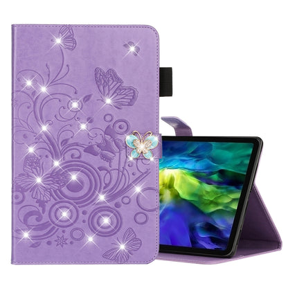 For iPad Pro 11 (2020) Diamond Encrusted Butterflies Embossing Pattern Horizontal Flip Leather Tablet Case with Holder & Card Slot(Purple) - iPad Pro 11 (2020) Cases by buy2fix | Online Shopping UK | buy2fix