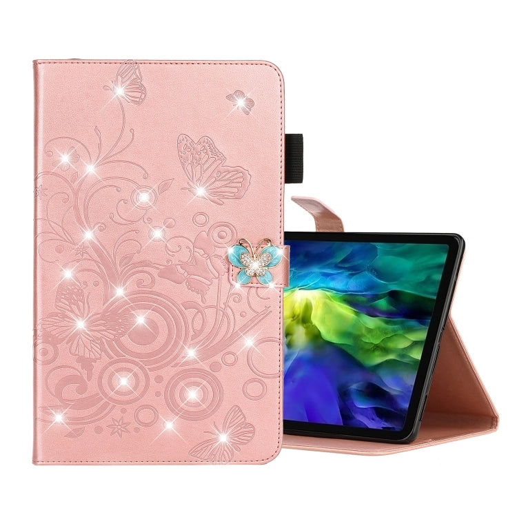 For iPad Pro 11 (2020) Diamond Encrusted Butterflies Embossing Pattern Horizontal Flip Leather Tablet Case with Holder & Card Slot(Rose Gold) - iPad Pro 11 (2020) Cases by buy2fix | Online Shopping UK | buy2fix
